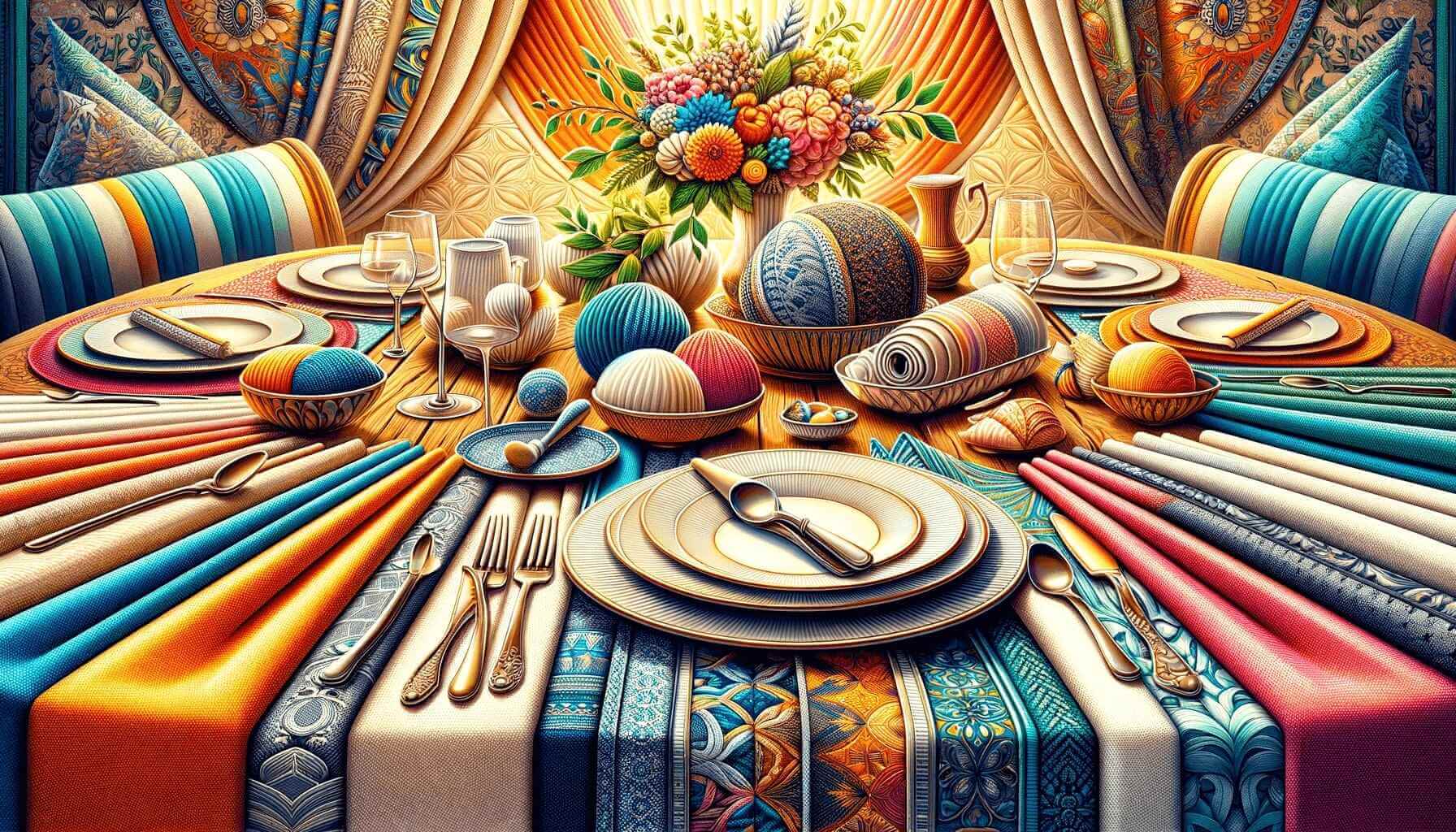 DALL·E 2023-12-06 11.56.48 - A vibrant and detailed image representing the best fabric choices for stylish and functional table placemats. The image should include a variety of fa.jpg