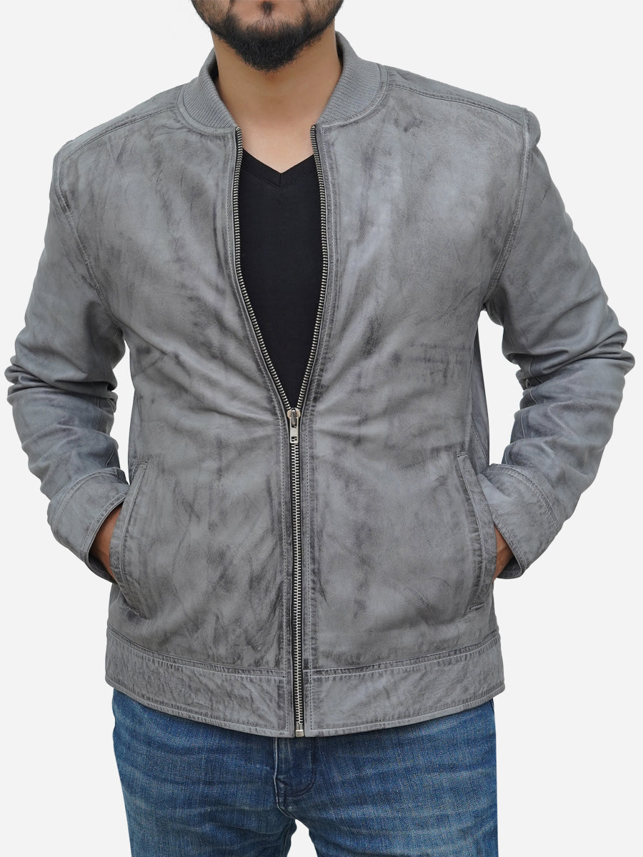 Grey Suede Bomber Jacket